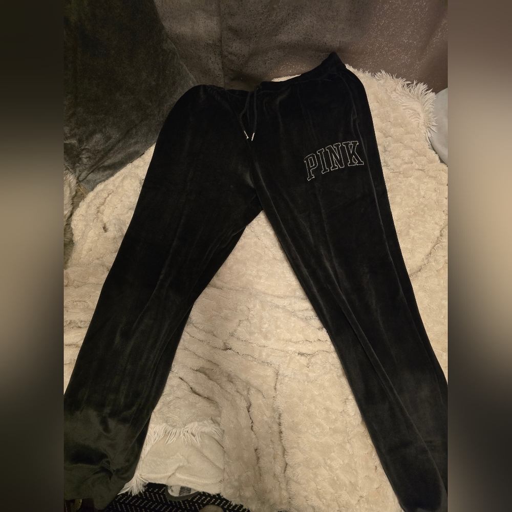 Victoria's Secret PINK velour Jogger Pants Size M So Soft BLACK /or DARK GREY